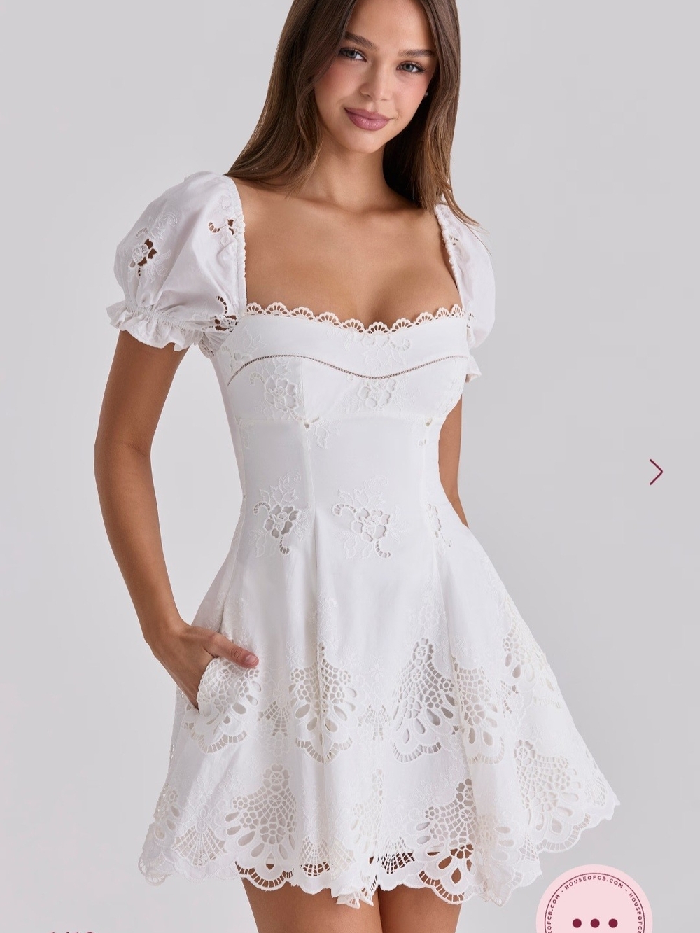 Lavina White Custom Lace + Cotton Broderie Anglaise Mini Dress